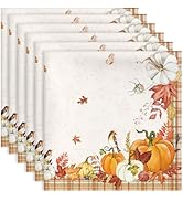 Arquiel Fall Harvest Pumpkin Vintage Napkins, 18×18 Inch Dinner Cloth Napkins Set of 6, Washable ...