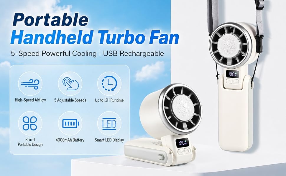 Portable Handheld Turbo Fan for Powerful Personal Cooling