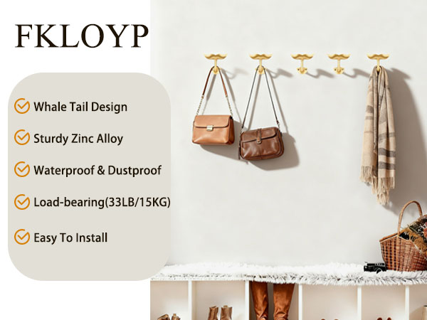 Gold Whale Tail Wall Hooks