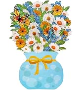 SOLIFEGOBLE 3D Pop Up Daisy Bouquet Card with Butterflies – Mother’s Day Greeting Card for Women,...