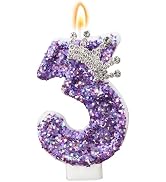Birthday Number Candles,Purple Crown Birthday Candles for Cake,Glitter Number 3 Candle Cake Toppe...