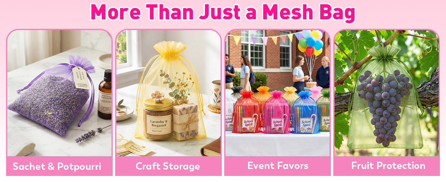 Mesh Bags Large Size for Sachet & Potpourri, Craft Storge, Event Favors, and Fruit Protection