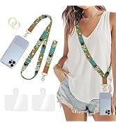 Piefly Phone Lanyard Crossbody Wrist Strap, Black Cat Flower Cell Phone Lanyards for Around the N...
