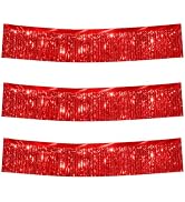 Red Streamers Table Skirt Tinsel 3 Packs 36 Feet Metallic Foil Fringe Garland Wall Ceiling Hangin...
