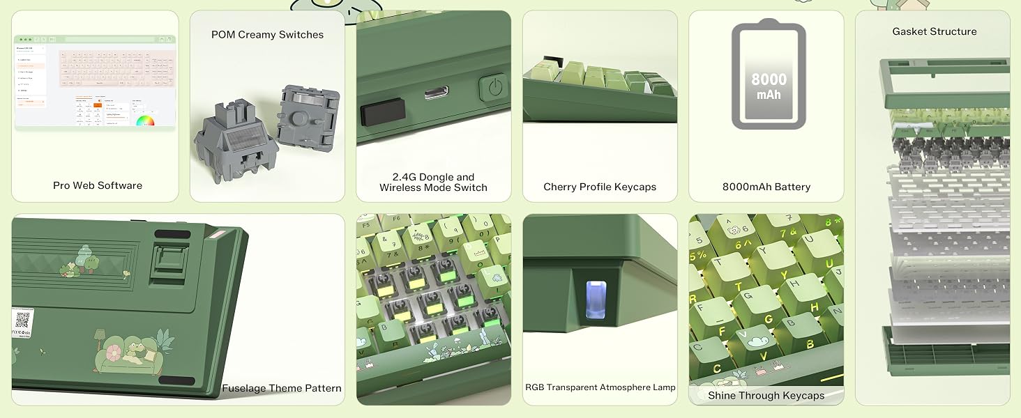 Frog Wireless Mechanical Creamy Keyboard,Gaming Keyboard with Number Pad,98% Keyboard