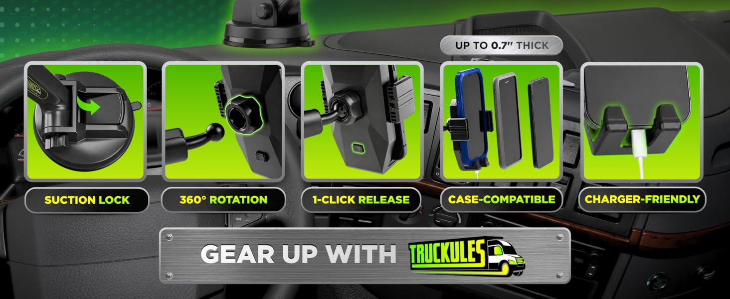 One click release phone holder with charger friendly base for thick phone cases