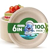 biocean 6 Inch Plates 100 Pack Heavy Duty Paper Plate, Disposable Plates