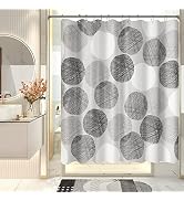 AmazerBath Grey Shower Curtain, Washable Cloth Gray Dots Shower Curtain Sets with 12 Metal Shower...