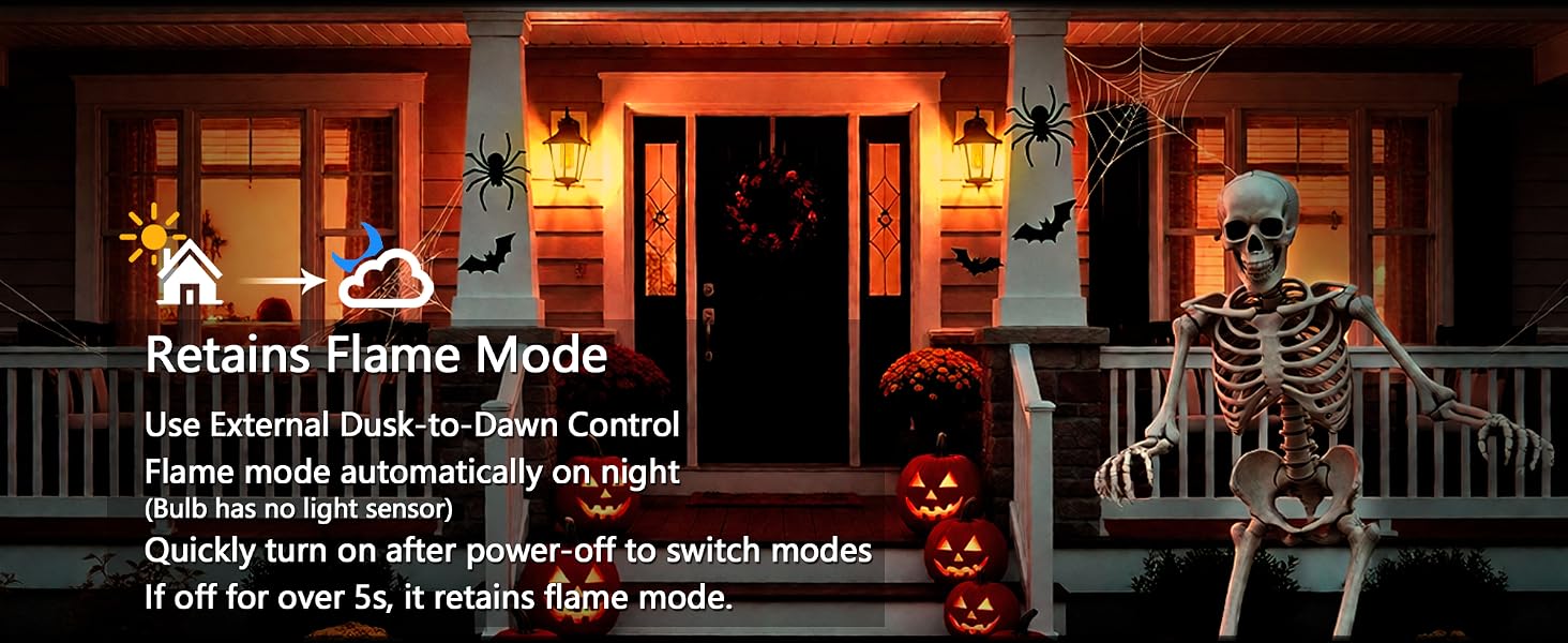 dusk-to-dawn control, flame mode automatically on night