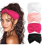 STGDAK Wide Headbands for Women Cute Boho Headband Solid Color Knotted Turban Head Bands Soft Hai...