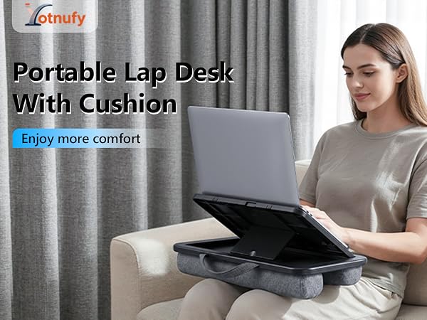 Adjustable Lap Desk, 8 Angles Ergonomic, Soft Cushion, Anti-Slip Baffle Laptop Lap Desk