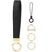 WEESMILE Leather Wristlet Keychain, Car Wrist Key Chain Bracelet with 2 Key Rings & D Ring, Cute ...