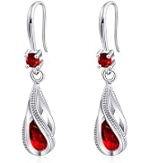 Silver Cubic Zirconia Earrings Dangling for Women Spiral Hanging Shaped Teardrop Birthstone Earri...