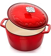 DUTZUN Enameled Cast Iron Dutch Oven - 5 Quart, Crab Lid (Patented), Oversized Knob, for Bread Ba...