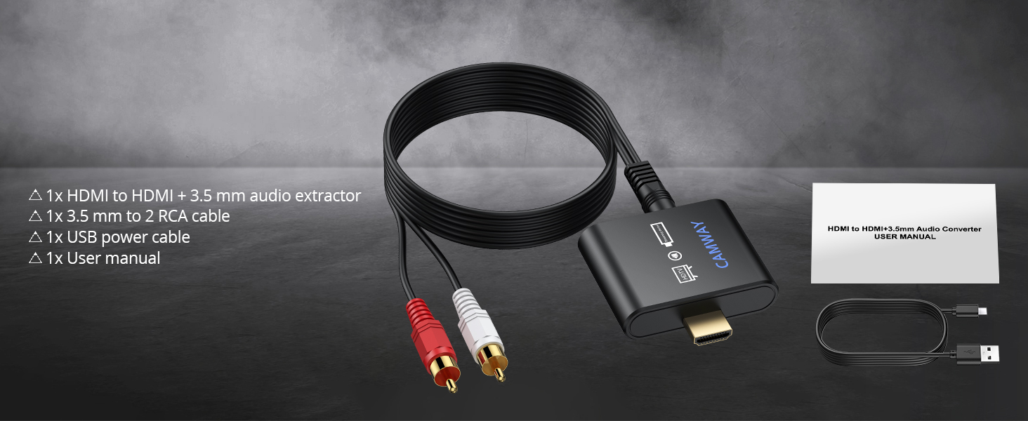 CAMWAY HDMI Audio Extractor,HDMI to HDMI and 3.5mm Audio