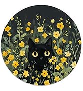 TuY-MouseP-003 Floral Black Cat Mouse Pad, Cat Mouse Pads for Wireless Mouse Computers Laptop Des...