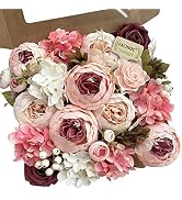 FACINOC Peonies Artificial Flowers Pink Bouquet Box Set Fake Peony Bulk for DIY Bridal Baby Showe...