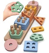 PEBIRA Montessori Toys for 1 2 Year Old, Wooden Sorting and Stacking Toys for Toddlers, Baby Shap...