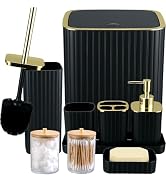 9PCS Black and Gold Bathroom Accessories Set | Bathroom Trash Can,Toilet Brush & Holder, Soap Dis...