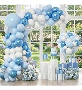 KARLURE Blue Balloon Arch Kit Garland with White Silver Confetti Balloons for Boy Baby Shower Bir...