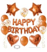 WEIKA 27 Pcs Orange Birthday Decorations, 3D Letters Orange Happy Birthday Balloon Banner, Pentag...
