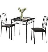VECELO 3 Piece Dining Table Set for 2, Dinette with Chairs for Kitchen, Breakfast Nook, Small Spa...