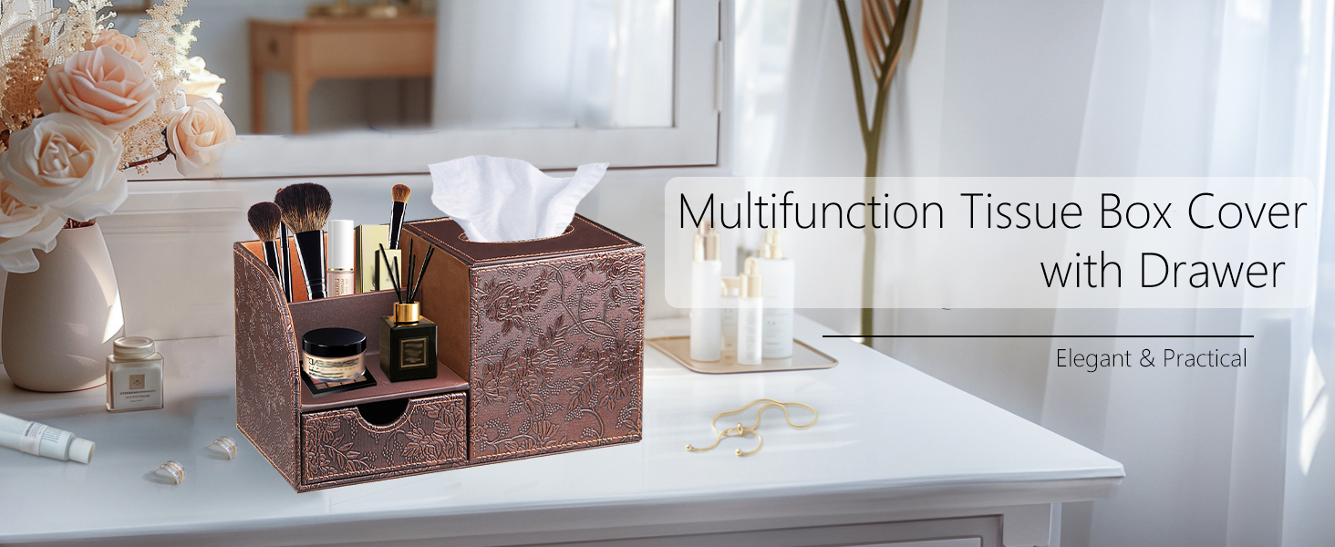 Nightstand Organizer Decorative Cube Tissue Holder with Side Organizer, Modern Facial