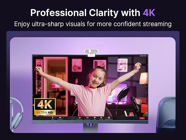 A content creator confidently streams in UHD using this webcam.