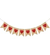 Valentines Burlap Hearts Banner No DIY Valentines Day Banner Red Glitter Heart Garland Pre-Strung...