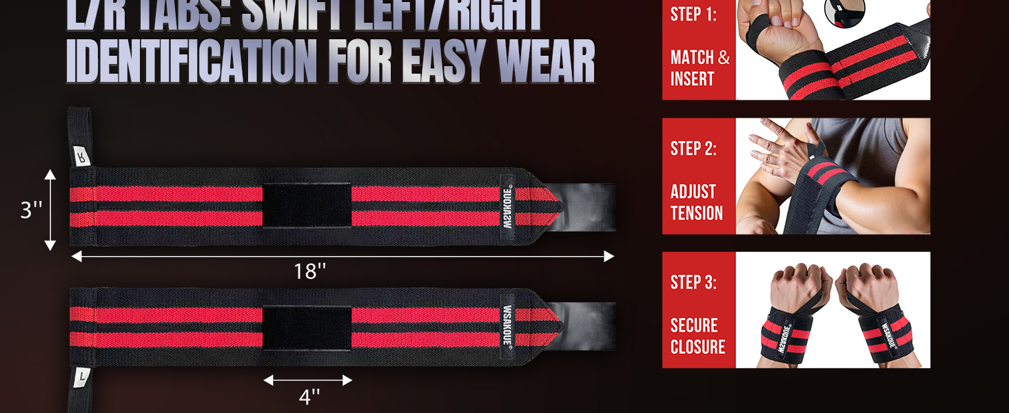 WSAKOUE Weightlifting Wrist Wraps - 18" Professional Wrist Support with Heavy-Duty Thumb Loop 7