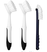 Dish Brush with Handle, 2 Pack Dish Scrub Brush with Built-in Scraper and 2 Pack Grout Brush, Kit...