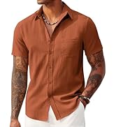 COOFANDY Men's Linen Shirts Short Sleeve Button Down Shirt Casual Summer Beach Shirts with Pocket