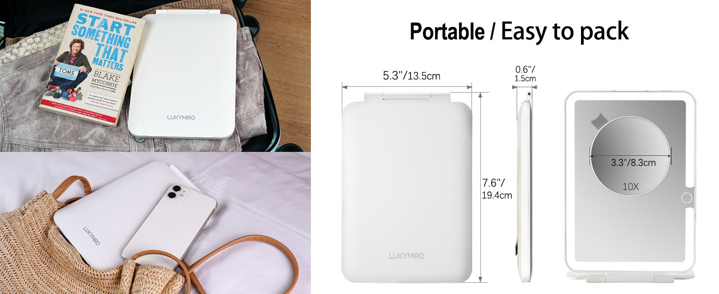 portable makeup mirror with light