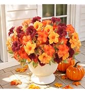 Uieke 24PCS Artificial Fall Flowers for Outdoors, Fall Faux Petunias Outdoor Uv Resistant Silk Fl...