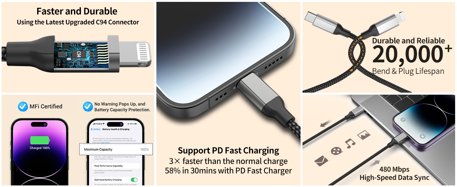 10 feet usb c apple charger cord