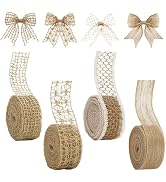 KINGLAKE 4 Rolls Natural Burlap Ribbon - 15.3 Yards Jute Ribbon for Gift Wrapping Lace Ribbons fo...