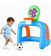 Toddler Soccer Goal & Basketball Hoop Set for Ages 2-4, 3-in-1 Inflatable Kids Sports Center with...