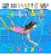 Gushu Diving Toys 15 PCS Pool Toys for Kids Age 4-8 8-12 Water Swim Thru Rings with Buoys and San...
