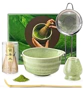 Rzoklot Matcha Tea Set – Japanese Matcha Bowl with Spout, Bamboo Whisk, Scoop, Holder & Strainer ...