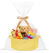 ShellKingdom Storage Basket with Handles, Empty Gift Basket with Gift Bags and Ribbon, Small Wove...