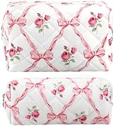 ZLFSRQ 2Pcs Bow Pencil Case Cute Pencil Pouch for Teens Quilted Makeup Bag Small Travel Cosmetic ...