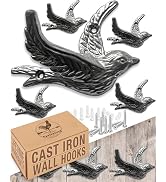 Flying Bird Decorative Wall Hooks (5 Pack) Cast Iron, Silver Coat Hooks, Wall Mounted - Farmhouse...