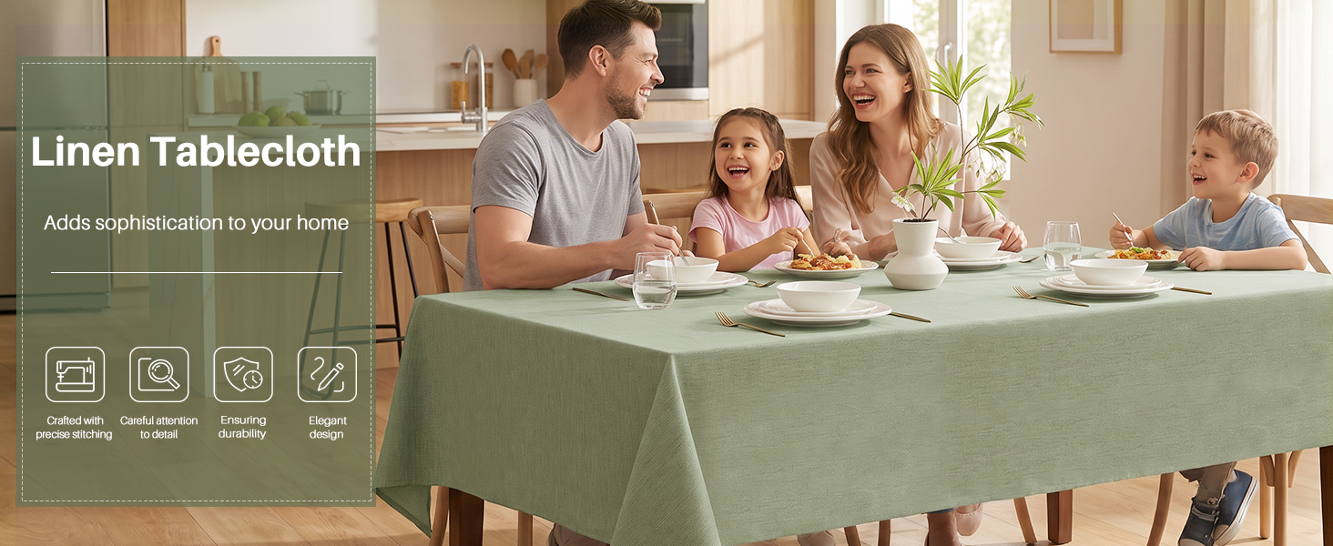 IVAPUPU Textured Linen Rectangle Table Cloth, Sage Green