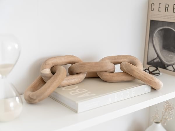 Peakoly acacia wood chain on bookshelf