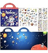 ASTARON 88 Pcs Space Puffy Sticker Book for Kids Toddlers Reusable Space Jelly Sticker Book for T...