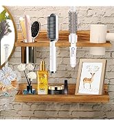 Hair Tool Organizer Wall Mount,2 Layer Rustic Blow Dryer Holder, Wooden Bathroom Organizer Storag...
