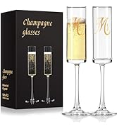 FrutPunch Champagne Glasses,Mr and Mrs Champagne Flutes Set of 2, 7OZ Long-Stemmed Wedding Champa...