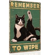 ALKB Bathroom Tuxedo Cat Sign - Remember to Wipe - Cat Lover Gift 8x12 Inch Vintage Metal Sign fo...