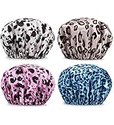 AmazerBath Shower Caps for Women, 4 PCS Waterproof Bath Caps, Elastic and Reusable Shower Hair Ca...