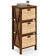 Giantex 3-Tier Nightstand with 3 Wicker Baskets, Wooden X-Design Side Table End Table, Beside Tab...